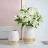 1 Stück Marmorierte Cearamic Vase Golden Circle Blumenvase Wasserpflanzbehälter Home Dekoratives Hochzeitsgeschenk 210409