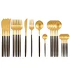 Louça de jantar Conjuntos 24pcs 18/10 Set de aço inoxidável Set Black Gold Cutlery Colher Faca Faca Ocidental Cutleri Talheres Talheres Suprimentos