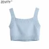 Zevity Women Fashion Solid Color Diamond Bow Stickning Sling Sweater Kvinna Basic Spaghetti Strap Short Vest Chic Crop Tops S655 210419