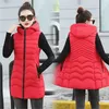 ALMUERK Autumn Winter Pattern Women Vest Waistcoat Long Warm hoody Slim Pockets Stripe Plus Size Big 211008