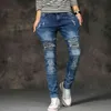 Jeans pour hommes Ripped Destroyed Biker Jeans Hip Hop Stretchy Denim Pants Slim Fit Male Patches Hole Male High Street Pantalon 210331