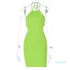 Casual Dresses Green Halter Sexy Summer Spring 2021The Women Backless Off Shoulder Folds Sleeveless Dress Club Outfits For