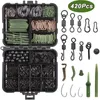 20 Sets 420Pcs/Box Carp Fishing Tackle Kit Swivels Hooks Anti Tangle Sleeves Hook Stop Beads Boilie Bait Screw Accessories Storage Box