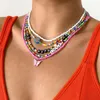 Femmes Acrylique Papillon Lettre Perlé Colliers Multi Couche Couleur Mixte Clavicule Chaîne Européenne Vacances Beach Party Amour Collier Bijoux Accessoires