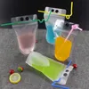 17oz 500ml Clear Drink Pouches Bags frosted Zipper Stand-up Plastic Drinking Bag with straw wit h holder Reclosable Heat-Proof