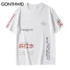 Gonthwid Soda水リッピングプリントTシャツストリートウェア2020ヒップホップ中国語キャラクターカジュアル半袖トップスティーメンTシャツY0322