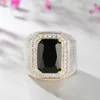 Natural Obsidian with Cushion Zirconia Diamond Ring for Men Fine Anillos De Bizuteria Anillos Mujer Jewellery Gemstone