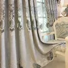 European Luxury Gray Curtains for Living Dining Room Bedroom Fabric Chenille Embroidery Valance Curtain Fabric Custom 210712
