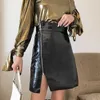 Misschien U PU Black Silver High Street Solid Asymmetrical Mini Korte Empire Rok Zipper S0126 210529