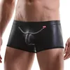 Sous-vêtements Sexy Mode Homme Noir Faux Cuir Chaîne Boxers Shorts Bulge Pénis Poche Sous-Vêtements Gay Mâle Drôle Slip Culotte