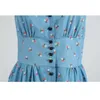 Women's Single Row Button Printed V-Neck Sleeveless Women Dress High Waist Vintage Plus Size S-4XL 12856 210427
