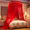 Romantic Chinese Red Honeymoon Princess Round Net Double layer Lace Bed Canopy Tent Folding Dome Mosquito Netting#sw