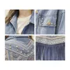 Joloo jolee outono manga longa floral bordado jaquetas estilo coreano solto jean casaco vintage elegante tassel casaco outwear 210518