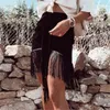 Elegant Women Tassels Skirt Fashion Ladies Black Velvet Mini Sexy Female Streetwear High Waist Chic Girl 210427