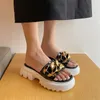 Pantofole PXELENA Cool Girl Punk da donna catena in metallo vera pelle estate moderna diapositive piattaforma robusta scarpe con tacco medio