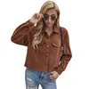 Europa EUA Moda Womens Design Corduroy Curto Jacket Top Outerwear 211118