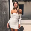 Articat Kobiety Jesień Winter Bandaż Dress Kobiety Sexy Off Ramię Z Długim Rękawem Slim Elastyczne Bodycon Party Sukienki Vestidos 210915