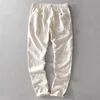 7409 Men Spring And Autumn Fashion Brand Japan Style Vintage Linen Solid Color Straight Pants Male Casual White Pants Trousers 2101006
