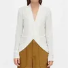 Streetwear kvinnor solid vit skjortor mode damer v-hals polyester stickade toppar elegant kvinnlig chic slim blouse 210527