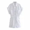 Women Fashion Pocket Button Decoration Handsome Denim Jumpsuit Elastic Waist Summer Shorts With Pockets 210521