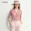 Amii минимализм Sping Summer Vneck Рубашка женская модная модная пуговица короткая рубашка рубашка 1014 210401