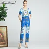 Conjunto de moda verão mulheres colarinho de manga curta frisado Conch shell starfish tops + calças de duas peças set 210524