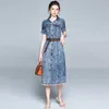 Donne Estate Elegante Denim Dress Manica Corta Office Chic Femme Designer Designer Designer Vestidos 210520