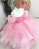 2021 cristais de renda cor-de-rosa cristais meninas meninas vestidos bola vestido espaguete níveis curva lilttle crianças aniversário desfile vestidos de casamento