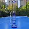 16 Inches Blue Clear Straight Glass Water Pipe Bongs Hookah Smoking Beaker Bong Bubbler 14MM Bowl