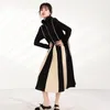 [EAM] Women Contrast Color Black Long Dress Turtleneck Long Sleeve Loose Fit Fashion Autumn Winter 1DD215301 21512