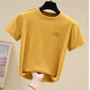 Summer Short Sleeve Embroidered Lip T Shirt Women Solid Color Casual Tees Fashion Lady O Neck Tops Female S-XXL 210601
