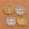 Cattolicesimo Charm Beads St Benedict Nursia Patrono Medaglia Croce 20x17mm Argento Antico/Oro Pendenti L1649 100 pz/lotto