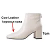 Couro Genuine High High Heel Botas Curtas Mulheres Sapatos Zipper Quadrado Toe Grosso Saltos Senhoras Azido Outono Inverno Bege 210517