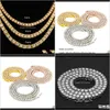 Tennis Graduated Mens Hip Hop Bling Iced Out Chains 1 Row Necklaces Sier Rose Gold Color Men Chain G0M1J Fsmky