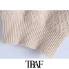TRAF Women Fashion Bloemen Borduurwerk Gebreide Sweater Vintage Peter Pan Collar Korte Mouw Vrouwelijke Pullovers Chic Tops 210415