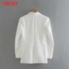 Tangada Women 2021 Fashion White Blazer Coat Vintage Double Breasted Long Sleeve Female Outerwear Chic Tops 2XN50 X0721