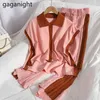 Gaganight Dois Pedaço Set Mulheres Sem Mangas Tanques De Malha e Pé largo Long Calças Outfits Casual Verão Knitwear Tracksuit 210519