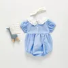 Summer born Infant Girls Rompers Lattice Doll Colla Baby Short Sleeve Cotton Fart Clothes 210417