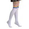 Chaussettes de sport Sexy Medias blanc rayé longues femmes sur genou cuisse haute les bas dames filles chaud