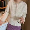 H.SA Winter Elegant Sweater Coat Button Up Female Formal Knit Cardigans Lace Neck Casual Knitwear Pearl Beading Retro Tops 210716