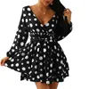 Kobiety Dress Dot Dringed Bohemia Es Sexy Krótki Drukuj Lato Z Długim Rękawem Wysoką Trzymą Plus Size ES 210524