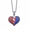 Couleur rouge avec bleu coeur brisé collier pendentif chaîne de tennis Bling cubique Zircon hommes Hip Hop bijoux pour chaînes cadeaux Morr22