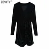 ZÉVITY FEMMES SEXY V COU PEUILLES DE COU PEUILLES DECORATION VELVET MINI MINI ROBE FEMME CHIC HEM OMM PLATED VOLES PARTIES VESTIDO DS4868 210603