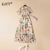 Europe Style Fashion Summer Runway Short Sleeve Floral Print Bohemian Long Chiffon Dress Women Elegant Maxi Party Robe 210601