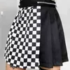 Suchcute gótico alta cintura mujer plisada mini falda patchwork cintas a línea faldas streetwear sólido femenino trajes de fiesta 210408