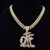 Uomo Hip Hop SOLO LA FAM Collana con pendente a lettere con catena cubana Miami da 13 mm Collane HipHop ghiacciate Bling Gioielli maschili