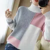Maglione di cashmere Collo alto da donna Abbinamento colori 100% pura lana Pullover Fashion Plus Size Warm lavorato a maglia Shir 210922