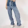 Streetwear Jeans a contrasto di colore Pantaloni estivi a vita alta da donna larghi e sottili in denim Marea femminile 5E331 210427