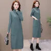 Casual Dresses 2021 Woman Long Sleeve Party Female Knitted Ankle-Length V-Neck Autumn Sweater Ladies Solid Color Clothing A24