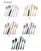 24pcs / set Ensemble de vaisselle noir mat avec couteaux à steak Couverts en acier inoxydable Kits de couverts Ensembles de vaisselle occidentaux plaqués de couleur T9I001330